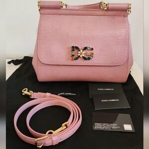 Dolce & Gabbana Pink Shoulder Bag with Embellished Logo